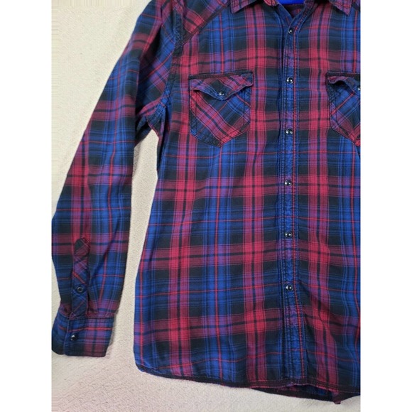 Route 66 Shirt Mens XL Red/Blue Plaid Long Sleeve Pearl Snap Pockets 100% Cotton - Picture 2 of 9